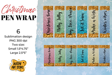 Shining Christmas pen wrap sublimation. Glitter and quotes Sublimation Yustaf Art Store 