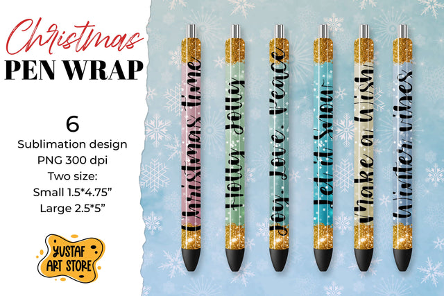 Shining Christmas pen wrap sublimation. Glitter and quotes Sublimation Yustaf Art Store 