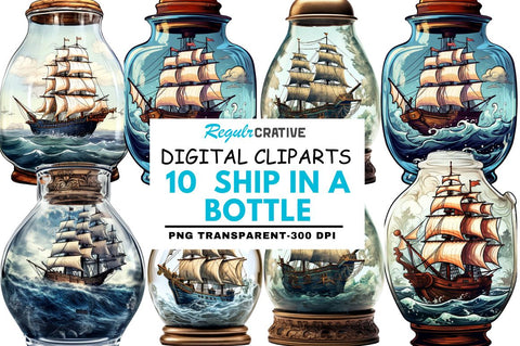 Ship in a Bottle Clipart bundle Sublimation Regulrcrative 