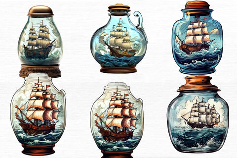 Ship in a Bottle Clipart bundle Sublimation Regulrcrative 