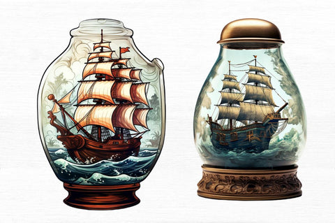Ship in a Bottle Clipart bundle Sublimation Regulrcrative 