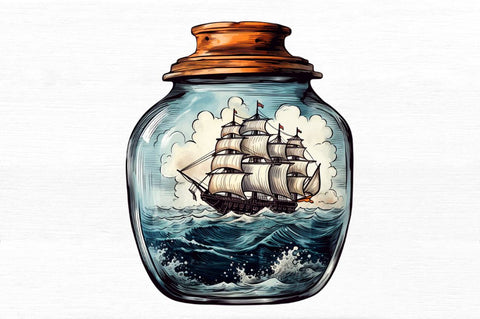 Ship in a Bottle Clipart bundle Sublimation Regulrcrative 