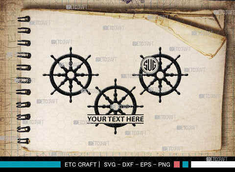 Ship Wheel monogram, Ship Wheel Silhouette, Nautical Svg, Wheel Marine Svg, Ship Wheel SVG Cut Files, SB00087 SVG ETC Craft 