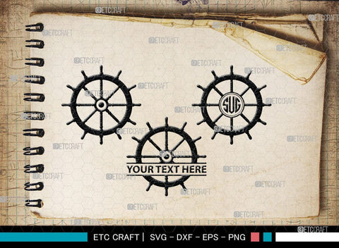 Ship Wheel monogram, Ship Wheel Silhouette, Nautical Svg, Wheel Marine Svg, Ship Wheel SVG Cut Files, SB00087 SVG ETC Craft 