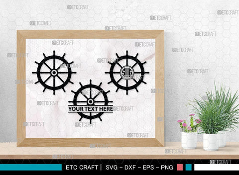 Ship Wheel monogram, Ship Wheel Silhouette, Nautical Svg, Wheel Marine Svg, Ship Wheel SVG Cut Files, SB00087 SVG ETC Craft 