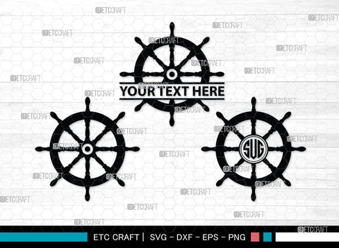 Ship Wheel monogram, Ship Wheel Silhouette, Nautical Svg, Wheel Marine Svg, Ship Wheel SVG Cut Files, SB00087 SVG ETC Craft 