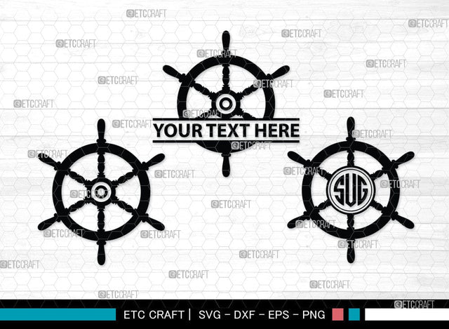 Ship Wheel monogram, Ship Wheel Silhouette, Nautical Svg, Wheel Marine Svg, Ship Wheel SVG Cut Files, SB00087 SVG ETC Craft 