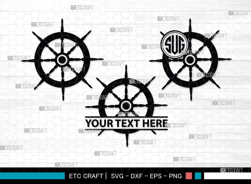 Ship Wheel monogram, Ship Wheel Silhouette, Nautical Svg, Wheel Marine ...