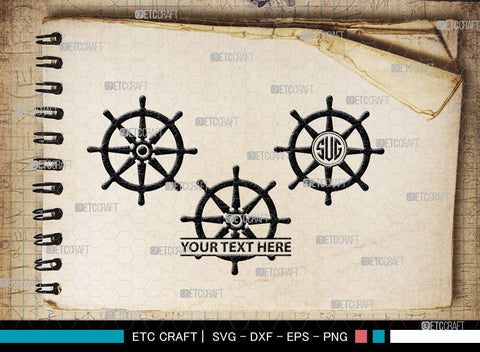 Ship Wheel monogram, Ship Wheel Silhouette, Nautical Svg, Wheel Marine Svg, Ship Wheel SVG Cut Files, SB00087 SVG ETC Craft 