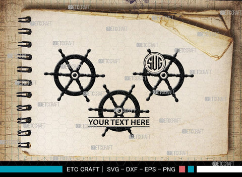 Ship Wheel monogram, Ship Wheel Silhouette, Nautical Svg, Wheel Marine Svg, Ship Wheel SVG Cut Files, SB00087 SVG ETC Craft 