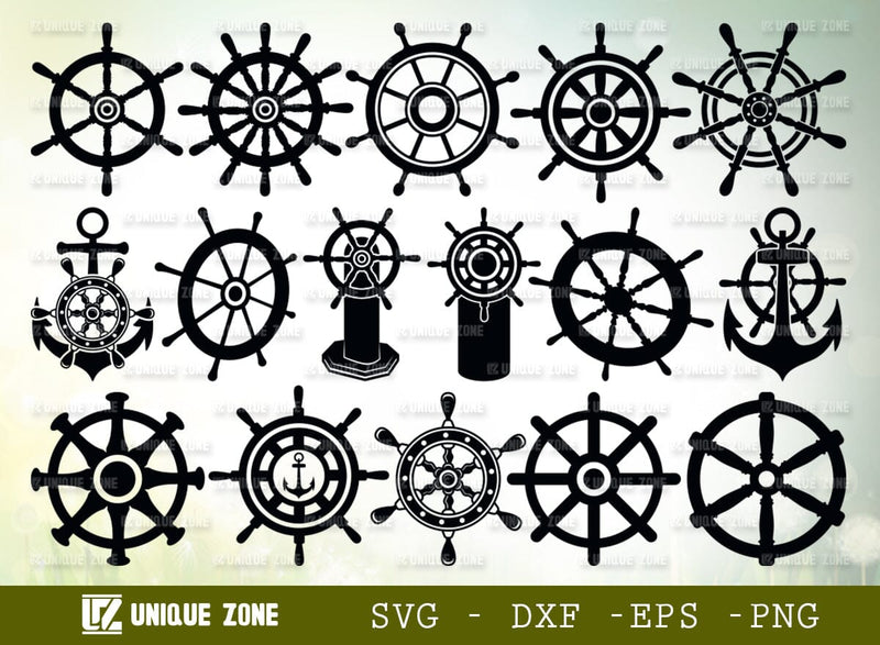 Ship Wheel SVG Bundle, Nautical Wheel Svg, Steering Wheel Svg, Anchor With Wheel Svg, Boat Steering Svg, Captains Wheel Svg, SVG Unique Zone 