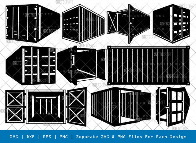 Shipping Container Silhouette, Shipping Container SVG, Container Svg, Cargo Container Svg, Shipping Container Bundle, SB00889 SVG ETC Craft 