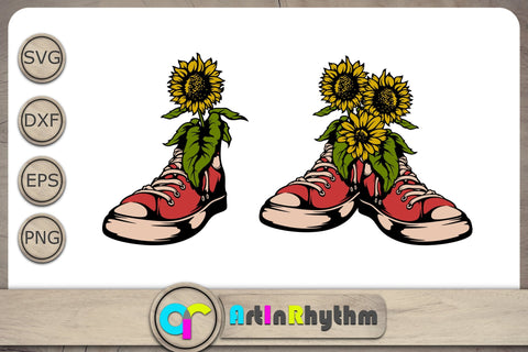 Shoes with sunflowers Svg, Flowers Svg, Vintage Svg, Retro Svg, Retro T-Shirt Designs SVG Artinrhythm shop 