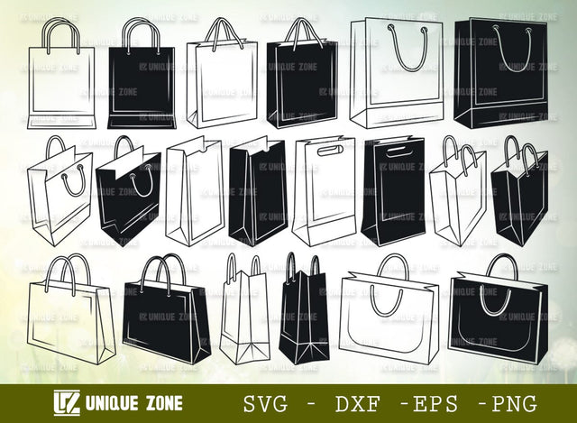 Shoping Bag SVG Bundle, Paper Bag Svg, Bag Svg, Gift Bag Svg, Hand Bag Svg, Bag Silhouette, Tote Bag Svg, SVG Unique Zone 