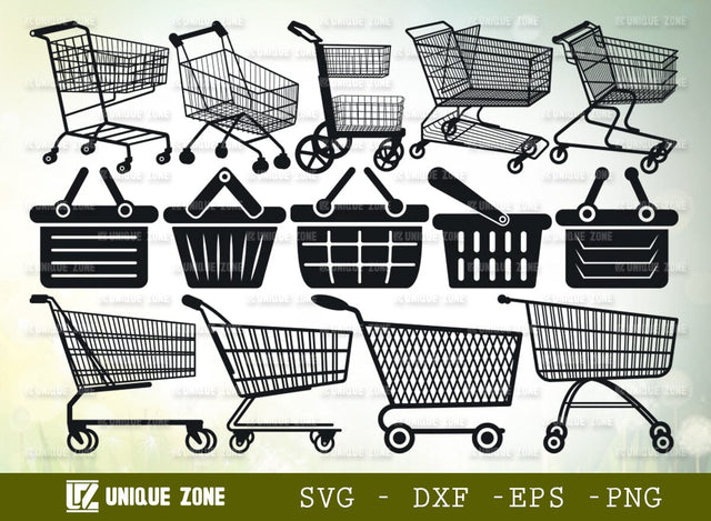 Shopping Cart SVG Bundle, Shopping Trolley Svg, Basket Svg, Small Basket Svg, Shopping Basket Svg, Cart Svg, Supermarket Svg, SVG Unique Zone 