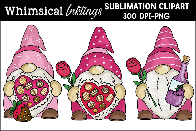 Short Valentine Gnomes Sublimation Clipart Sublimation Whimsical Inklings 