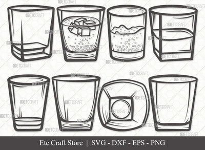 Shot Glass Outline SVG Cut File | Alcohol Glass Svg | Whiskey Glass Svg | Tequila Svg | Drink Glass Bundle | Vodka Glass | Eps | Dxf | Png SVG ETC Craft 