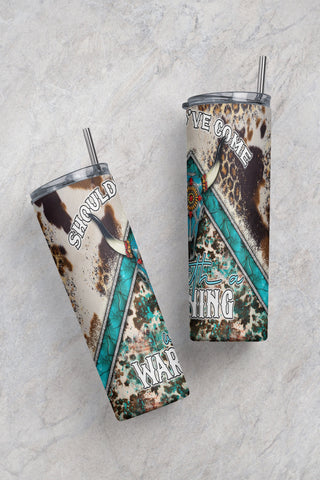 Should've Come With A Warning 20 oz Skinny Tumbler Designs/Png,Western Tumbler Wrap PNG,Cow Hide Bull Skull Png Sublimation CaldwellArt 