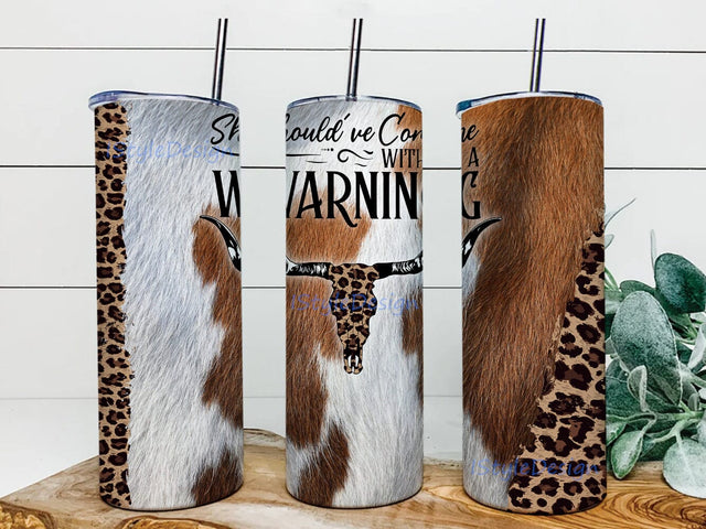Should’ve Come With A Warning Tumbler Png, Bull Skull Leopard Design Png, Cowhide Leopard Skinny Wrap, Western Sublimation Design, Instant Download Sublimation iStyleDesign 