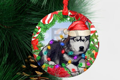 Siberian Husky Christmas And Xmas Tree Ornament Png,Western Christmas Ornament, Round Christmas Ornament, Christmas Ornament Sublimation Png Sublimation BOO-design 