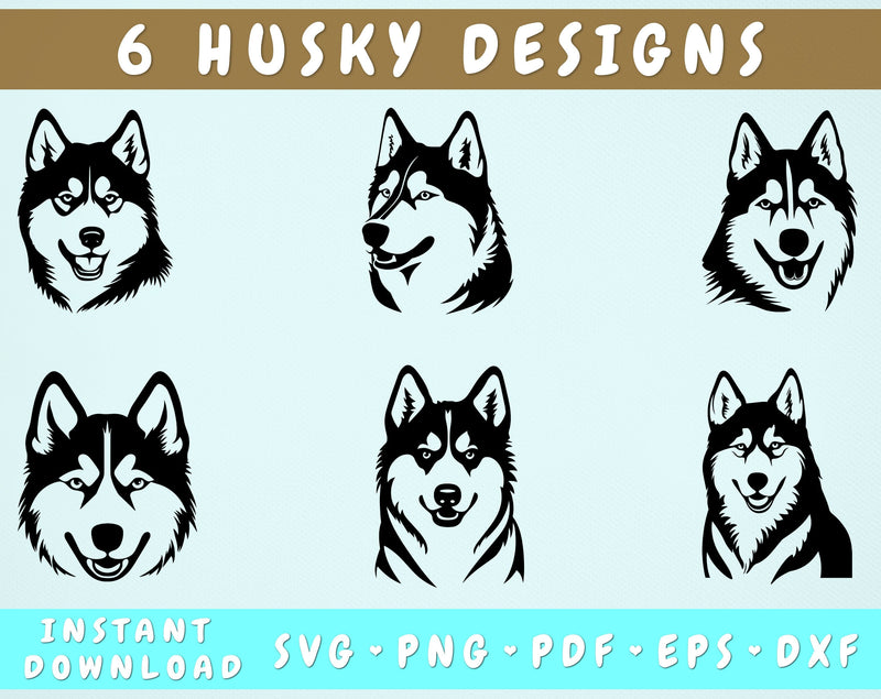 Siberian Husky SVG Bundle, 6 Designs, Siberian Husky PNG, Husky Clipart ...