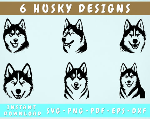 Siberian Husky SVG Bundle, 6 Designs, Siberian Husky PNG, Husky Clipart SVG HappyDesignStudio 