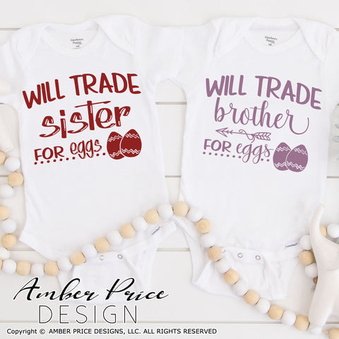 Siblings Easter SVGs | Will trade sister for eggs SVG | Will trade brother for eggs SVG | Kid's Easter SVG | Girl's Easter Shirt SVG PNG DXF | Boy's Easter SVG file | Easter Eggs SVG | Kid's Spring SVG | Amber Price Design SVG Amber Price Design 