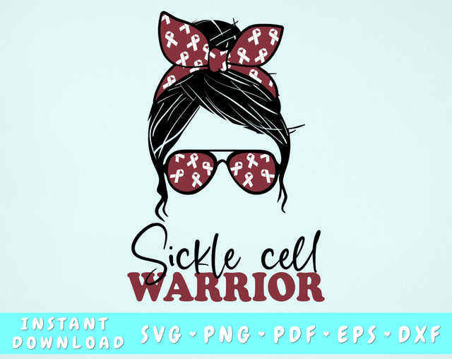 Sickle cell warrior Warrior SVG, PNG, Sickle cell Messy Bun SVG SVG HappyDesignStudio 