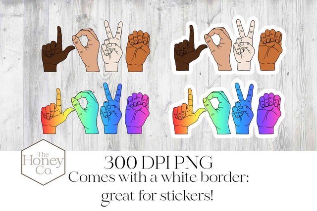 Sign Language Sublimation PNG Skin Tone Rainbow Clipart Sublimation The Honey Company 