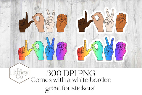 Sign Language Sublimation PNG Skin Tone Rainbow Clipart Sublimation The Honey Company 
