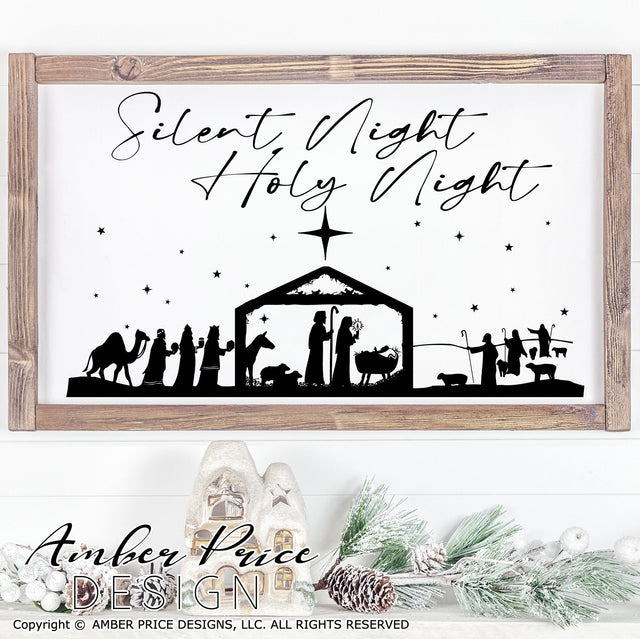 Silent Night, Holy Night SVG PNG DXF | Christmas Nativity Scene SVG | Christian Christmas SVGs SVG Amber Price Design 