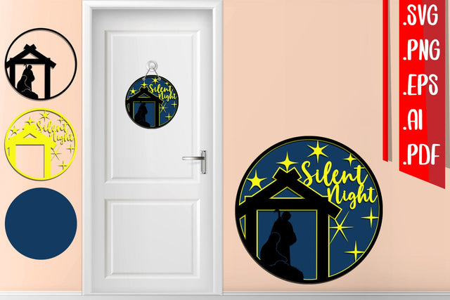 Silent Night Layered Door Sign Svg Cut Files SVG zafrans studio 