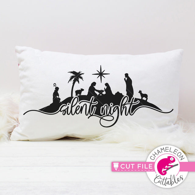 Silent Night Nativity Scene with Shepherds - SVG PNG DXF EPS JPEG SVG Chameleon Cuttables 