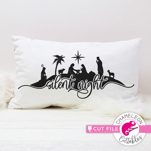 Silent Night Nativity Scene with Shepherds - SVG PNG DXF EPS JPEG SVG Chameleon Cuttables 