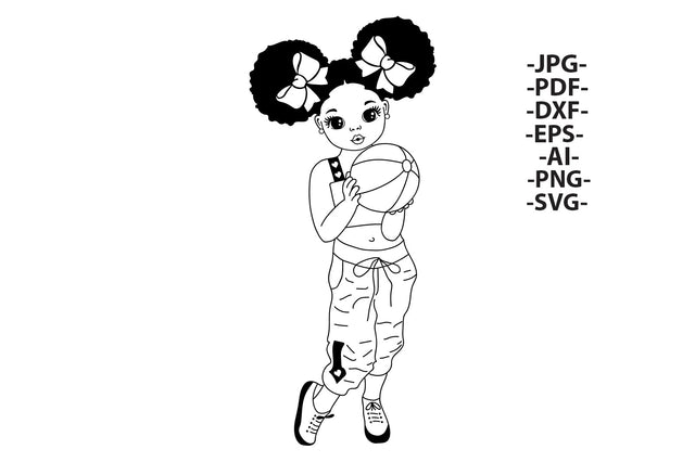 Silhouette Afro Girl Svg, Girl With Ball, Fashion Baby Girl Svg, Kids Afro Svg, Pink Pants, Afro Woman, Black History, Svg Cut Files SVG 1uniqueminute 