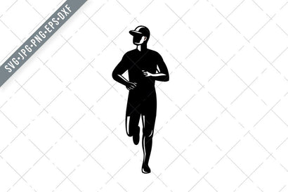 Silhouette of Country Marathon Runner Running Front View Retro Black and White SVG Patrimonio Designs Limited 