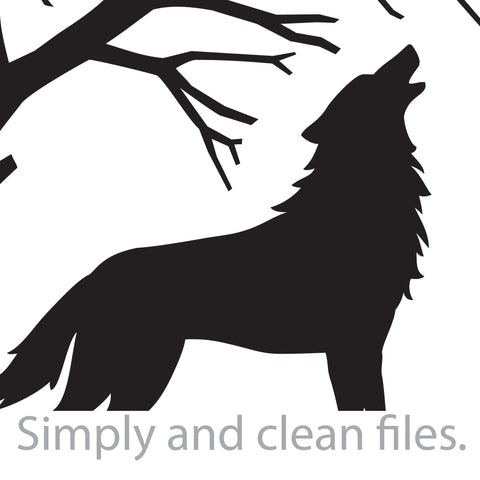 Silhouette of howling wolf and scary bare black tree SVG TribaliumArtSF 