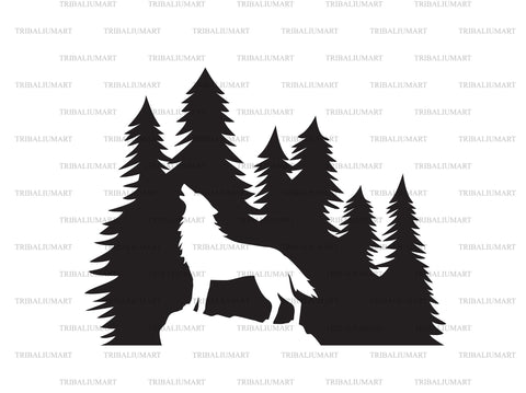 Silhouette of howling wolf in forest SVG TribaliumArtSF 