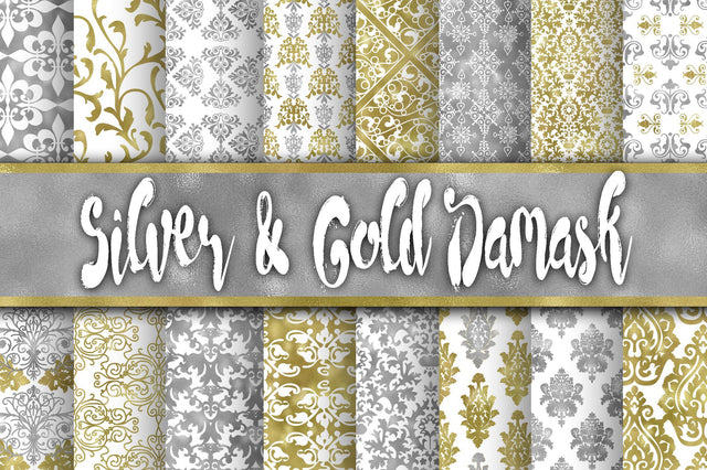 Silver and Gold Damask Digital Paper Sublimation Old Market 