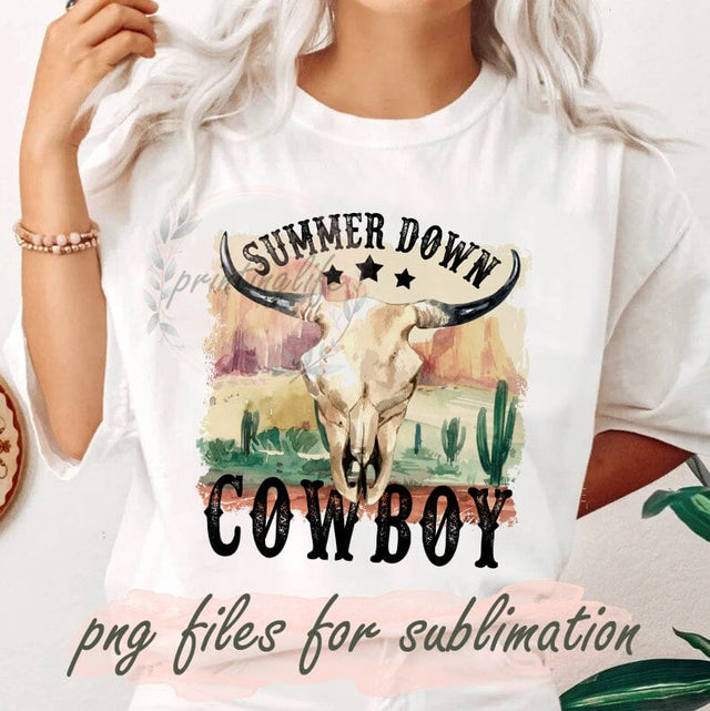 Simmer Down Cowboy Png, Bull Skull Design Png, Rodeo Png, Watercolor Desert Scene Sublimation Png, Cowboy Digital Png, Instant Download Sublimation PrintingLife 
