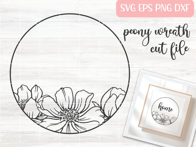 Simple Floral Wreath SVG Cut File, Peony SVG, Wedding Monogram SVG, Round Floral Frame Vector SVG Apple Grove Designs 