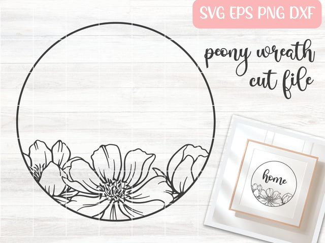 Simple Floral Wreath SVG Cut File, Peony SVG, Wedding Monogram SVG, Round Floral Frame Vector SVG Apple Grove Designs 