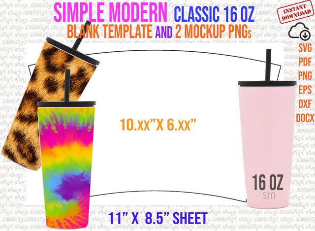 Simple Modern Classic 16 oz Template, Tumbler template, Simple Modern Svg, Full Wrap for SIM, Simple Modern 16oz Template, Svg, Docx, Dxf SVG 1966digi 