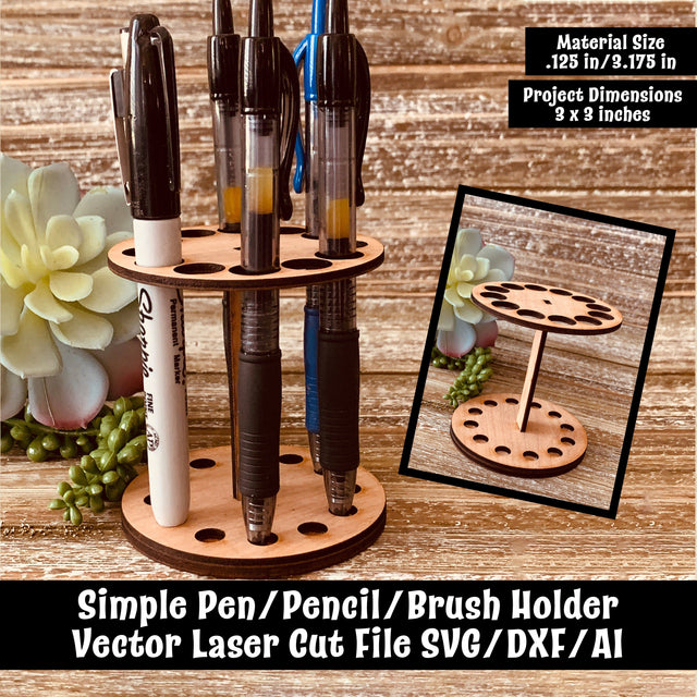 Simple Pen, Pencil or Brush Holder Laser Cut Vector File SVG Design Shark 