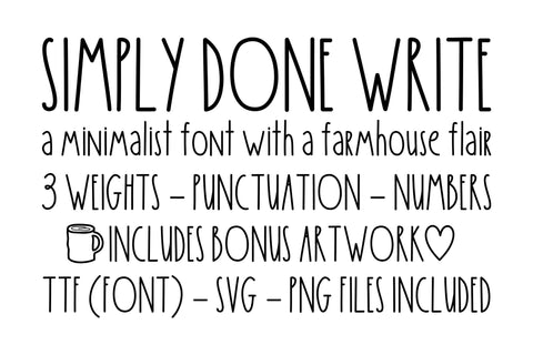 Simply Done Write Font | Lite Regular Bold | TTF SVG PNG Files Included Font Diva Watts Designs 