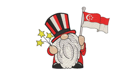 Singapore gnome embroidery design , gnome patriotic , 3 sizes Embroidery/Applique DESIGNS ArtEMByNatalia 