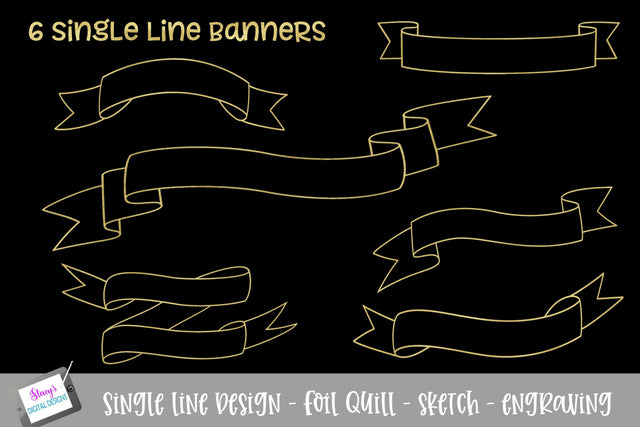 Single Line Banner Bundle - 6 Foil quill / Sketch File Banners SVG Stacy's Digital Designs 