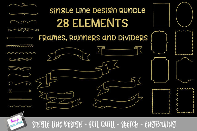 Single Line Bundle - 28 Elements - Foil Quill - Sketch SVG SVG Stacy's Digital Designs 
