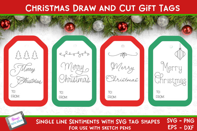 Single Line Christmas Gift Tags | Draw and Cut Christmas Tags SVG Stacy's Digital Designs 