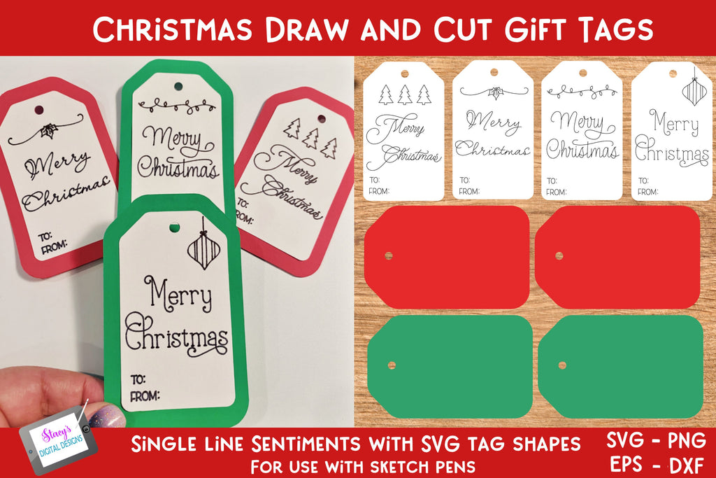 Cut Line Tag Single Line Christmas Gift Tags | Draw and Cut Christmas Tags - So Fontsy